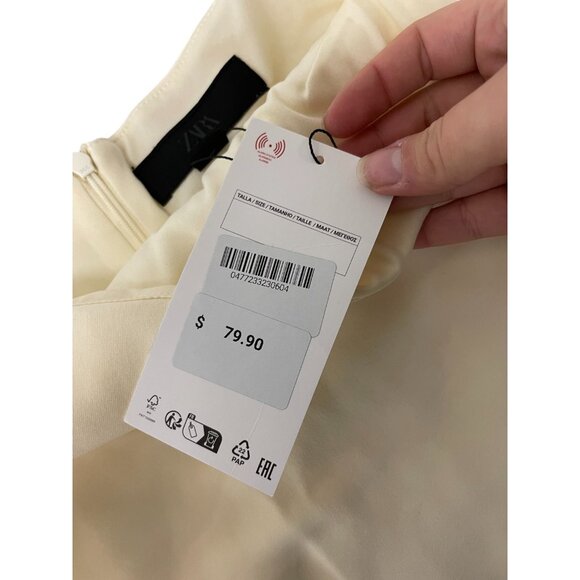 Zara Women Mini Dress Large L off White Puffy Tulle Hem Strapless 4772/332 NWT - Picture 6 of 16